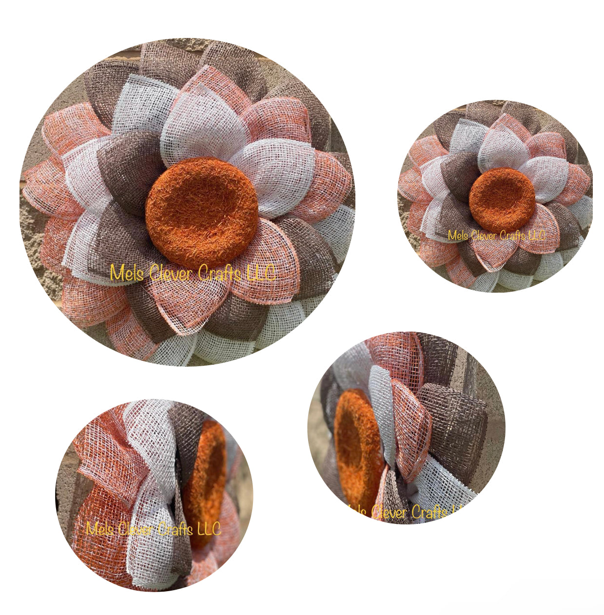 22.5” Two-tone Orange|Brown|White sunflower wreath